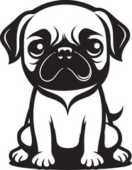 Elegant Pug Illustration: Adorable Black Vector Art Lovable Pug Emblem: Chic Vector Icon for Pug Fans