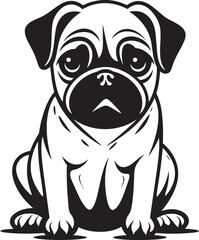 "Pug Pals Unleashed: Playful Black Logo with Cartoon Pug" "Pug's Playground: Charming Dog Icon in Vector Black"