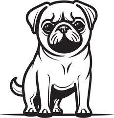 Quirky Pug Emblem: Modern Black Logo Vector Cute Pug Outline: Minimalist Icon Vector Design
