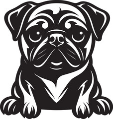 Quirky Pug Emblem: Modern Black Logo Vector Cute Pug Outline: Minimalist Icon Vector Design