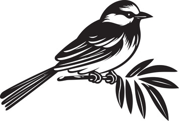 Tranquil Avian Harmony: Tropical Bird Perched on Branch Vector Black Logo Icon Exotic Jungle Elegance: Cute Tropical Bird on Branch Black Logo Vector Design