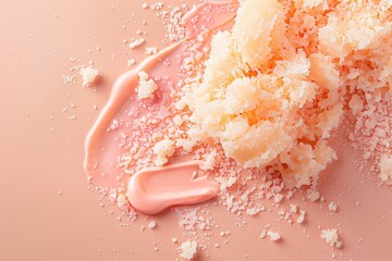 Fototapeta premium pastel peach body scrub texture swatch on a pastel peach background