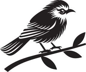 Vibrant Plumage Harmony: Tropical Bird Perched on Branch Vector Black Logo Icon Serene Jungle Elegance: Cute Tropical Bird on Branch Black Logo Vector Design