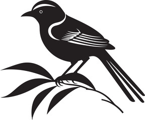 Serene Avian Elegance: Tropical Bird on Branch Black Logo Vector Design Whimsical Jungle Charm: Cute Bird Perched on Branch Vector Black Logo Icon
