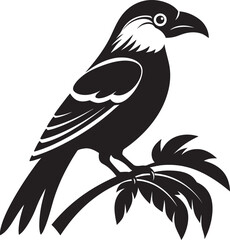 Fototapeta premium Vibrant Plumage Serenity: Cute Bird Perched on Branch Vector Black Logo Icon Majestic Avian Majesty: Tropical Bird on Branch Black Logo Vector Design