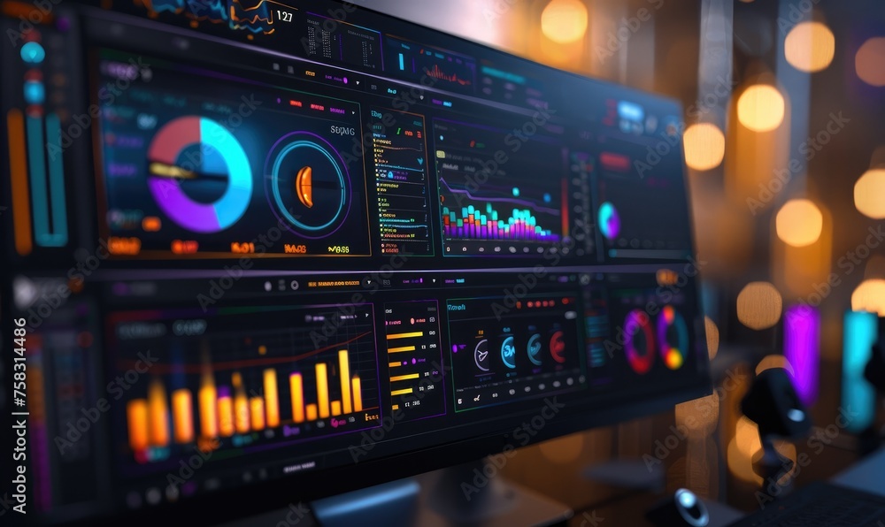 Fototapete monitor with web page showing a dashboard with colorful graphics