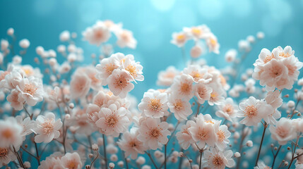 Spring background with white flowers and bokeh. Floral background.