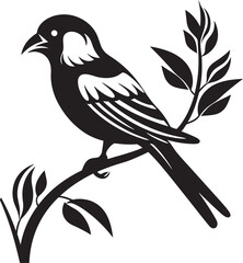 Paradise Rainforest Elegance: Cute Bird Perched on Branch Vector Black Logo Icon Enchanted Jungle Majesty: Tropical Bird on Branch Black Logo Vector Design