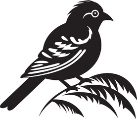 Exotic Feathered Symphony: Tropical Bird on Branch Black Logo Tropical Tranquility: Perched on Branch Vector Icon Design