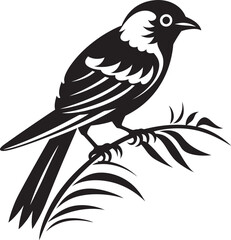Vibrant Rainforest Delight: Cute Bird Perched on Branch Vector Black Logo Icon Serene Plumage Symphony: Tropical Bird on Branch Black Logo Vector Design