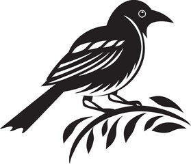 Exotic Rainforest Charm: Tropical Bird on Branch Black Logo Vector Design Paradise Plumage Majesty: Cute Bird Perched on Branch Vector Black Logo Icon