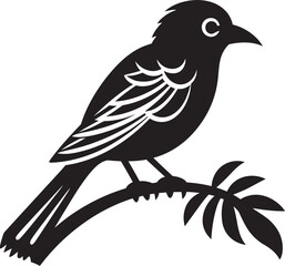 Enchanted Rainforest Elegance: Tropical Bird on Branch Black Logo Vector Design Majestic Feathered Charm: Cute Bird Perched on Branch Vector Black Logo Icon