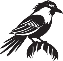 Majestic Feathered Serenity: Cute Bird Perched on Branch Vector Black Logo Tropical Bird Haven: Perched on Branch Black Logo Vector Design