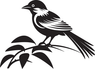 Enchanted Rainforest Majesty: Tropical Bird Black Logo Vector Vibrant Plumage Elegance: Perched on Branch Vector Icon Design