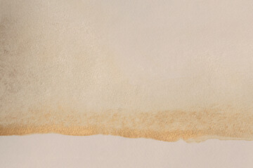 Gold glitter Ink watercolor blot on beige grain empty paper texture background. - 758314840