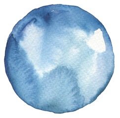  Art circle hand drawn brushstroke painting smear ink watercolor blot. Abstract blue wet stain on white background.
