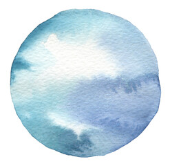 Art circle hand drawn brushstroke painting smear ink watercolor blot. Abstract blue wet stain on white background.