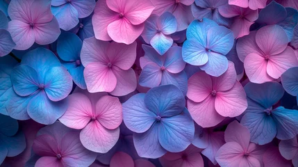 Zelfklevend Fotobehang Blue and pink hydrangea flowers on a dark blue background © Виктория Дутко