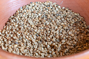 Raw arabica coffee beans, not roasted