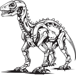 Mech-Tyranno Insignia: Black Logo Icon Design Depicting Robotic Dinosaur Evolution in Vector Techno-Dino Badge: Vector Black Logo Icon Design for Cutting-Edge Dinosaur Robotics