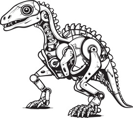 Futuristic Rex Symbol: Black Logo Icon Design Featuring Dinosaur Robotics in Vector Graphics Cyber-Raptor Badge: Vector Black Logo Icon Design Depicting Futuristic Dinosaur Technology