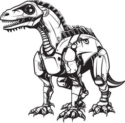 Cybernetic Dino Symbol: Black Logo Icon Design for Robotic Reptile Robotics in Vector Mech-Saurus Badge: Vector Black Logo Icon Design Illustrating Robotic Dinosaur Evolution
