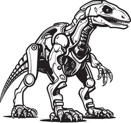 Robo-Dino Symbol: Vector Black Logo Icon Design for Robotic Dinosaur Evolution Cybernetic Dino Badge: Black Logo Icon Design Illustrating Robotic Reptile Robotics in Vector