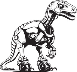 Robo-Saur Badge: Black Logo Icon Design Representing Robotic Dinosaur Innovation in Vector Robo-Rex: Vector Black Logo Icon Design Depicting Futuristic Dinosaur Robotics