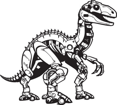 Robo-Saur Symbol: Black Logo Icon Design Representing Robotic Dinosaur Innovation in Vector Cyber-Dino Badge: Vector Black Logo Icon Design Depicting Futuristic Reptile Robotics