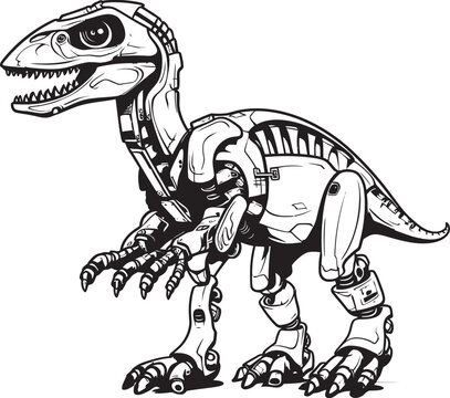 Cyber-Dino Badge: Vector Black Logo Icon Design Depicting Futuristic Reptile Robotics Mech-Rex Symbol: Black Logo Icon Design for Robotic Dinosaur Evolution in Vector Graphics