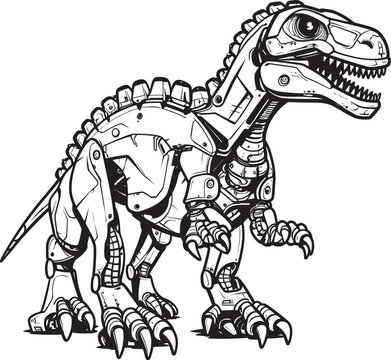 Robo-Saur Symbol: Black Logo Icon Design Featuring Robotic Dinosaur Innovation in Vector Cyber-Dino Badge: Vector Black Logo Icon Design Depicting Futuristic Reptile Robotics