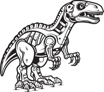 Robo-Rex: Vector Black Logo Icon Design Depicting Futuristic Dinosaur Robotics Cybernetic Dino Emblem: Black Logo Icon Design Featuring Robotic Reptile in Vector