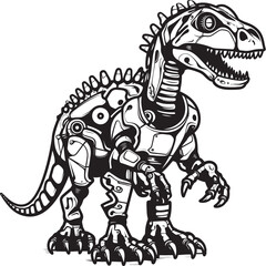 Cybernetic Dino: Vector Black Logo Icon Design for Futuristic Robotics Mech-Rex: Black Logo Icon Design Featuring Robotic Dinosaur in Vector Format