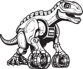 Robo-Dino Power Symbol: Black Logo Icon Design for Technology Brands Cyber-Raptor Badge: Vector Black Logo Icon Design Depicting Robotic Reptile