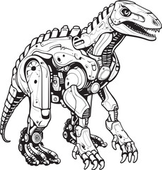 Futuristic Rex Badge: Vector Black Logo Icon Design for Innovation Ventures Cybernetic Dino Insignia: Black Logo Icon Design Featuring Robotic Reptile in Vector