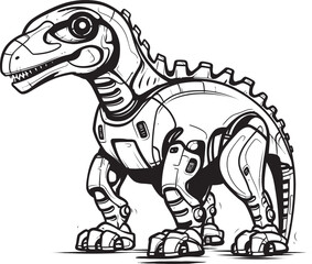 Cybernetic Dino Crest: Black Logo Icon Design Featuring Robotic Reptile in Vector Mech-Saurus Symbol: Vector Black Logo Icon Design for Technology Enterprises