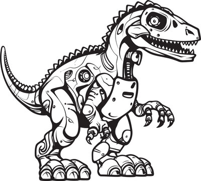 Cyber-Raptor Crest: Vector Black Logo Icon Design for Futuristic Brands Mech-Rex Symbol: Black Logo Icon Design Depicting Robot Dinosaur in Vector