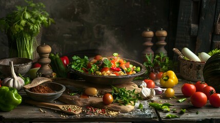 Rustic Vegetable Stir Fry with Fresh Garden Produce - Generative AI