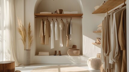 Arched Alcove with a Curated Selection of Neutral-Toned Fashion - Generative AI
