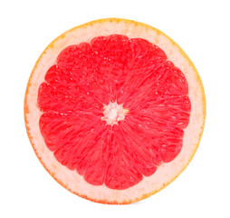 Halved ripe grapefruit isolated on white. Citrus fruit