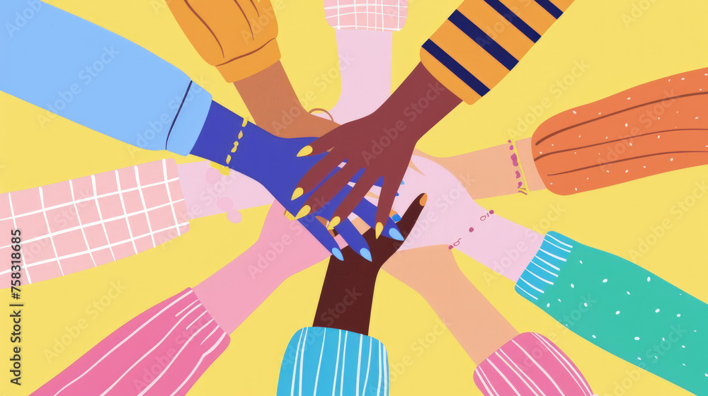 Poster a group of individuals standing in a circle, joining hands with one another, symbolizing unity and t