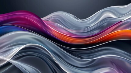 Vivid gradient wave abstract in purple blue and orange. Dynamic movement in colorful abstract art background. Fluid abstract design with luminous curves and color blending.