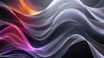 Vibrant purple and pink flowing waves with glitter effect. Starry abstract art with soft purple and pink hues. Artistic waves in purple with sparkling white accents