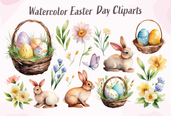 Easter day watercolor clipart elements