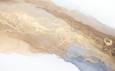 Luxury abstract fluid art alcohol ink technique: bronze, silver, metallic and gold color.
