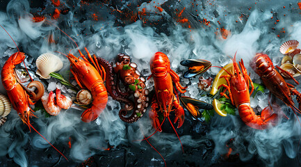 Luxury seafood on ice - obrazy, fototapety, plakaty
