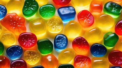 16K close-up photograph of an array of colorful gummy candies