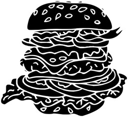 food illustration hamburger silhouette fast logo burger icon restaurant outline meal pizza sandwich menu lunch snack unhealthy cheeseburger fastfood shape chicken fries meat for vector graphic