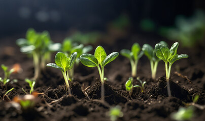 young shoots in the garden bed