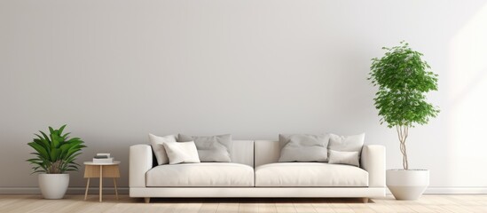 Minimal living room interior with plant - obrazy, fototapety, plakaty